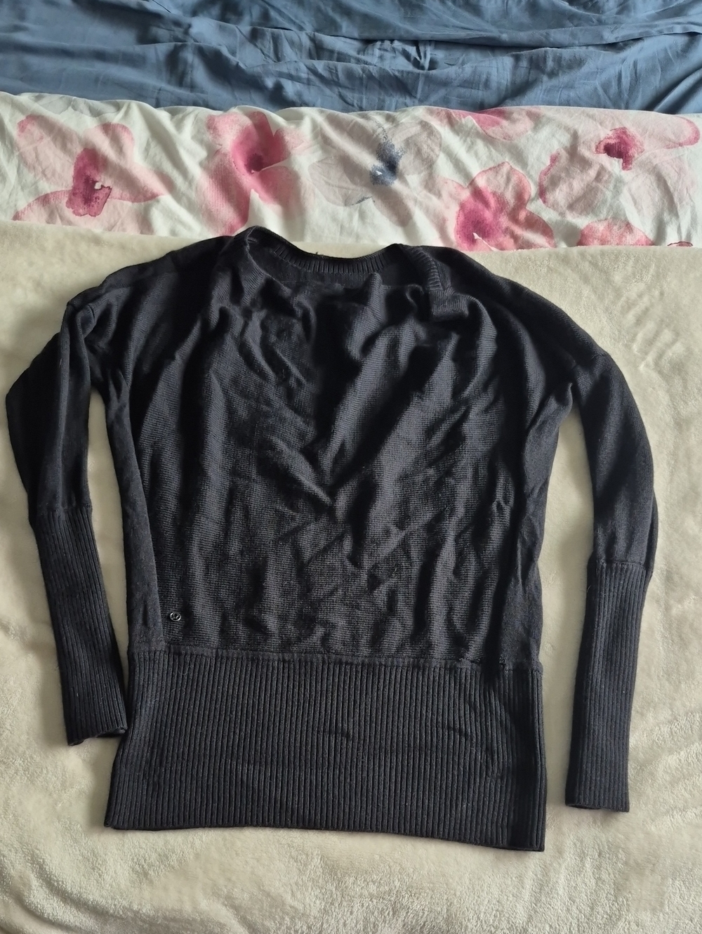 lululemon athletica Black Crewneck Sweater with Ribbed Hem and Cuffs
